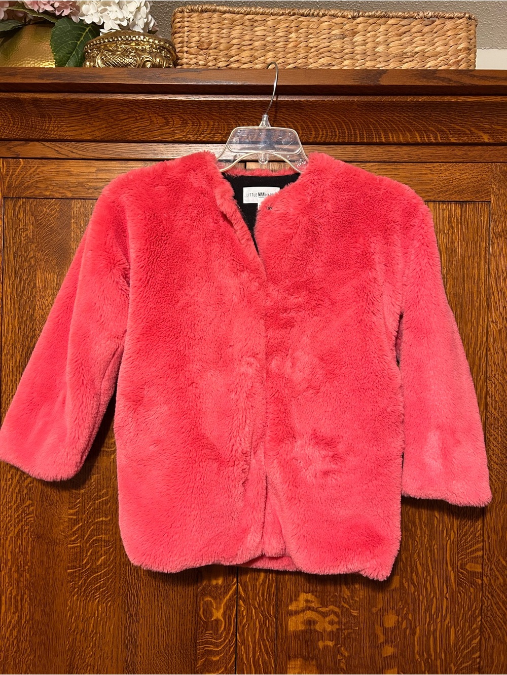 Little Man Happy pink faux fur coat 9-11 years
